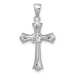 Sterling Silver Rhodium-plated Center CZ Fleur de Lis Cross Pendant