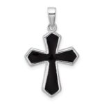 Sterling Silver Rhodium-plated Polished Black Enameled Cross Pendant