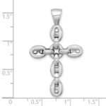 Sterling Silver Rhodium-plated Polished Puffed Mariner/Anchor Link Cross Pendant - Image 4