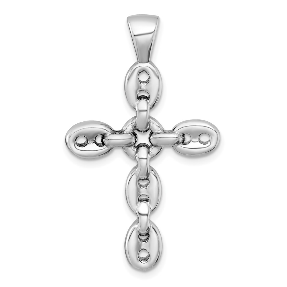 QC11619.jpg Sterling Silver Rhodium-plated Polished Puffed Mariner/Anchor Link Cross Pendant - Image 1