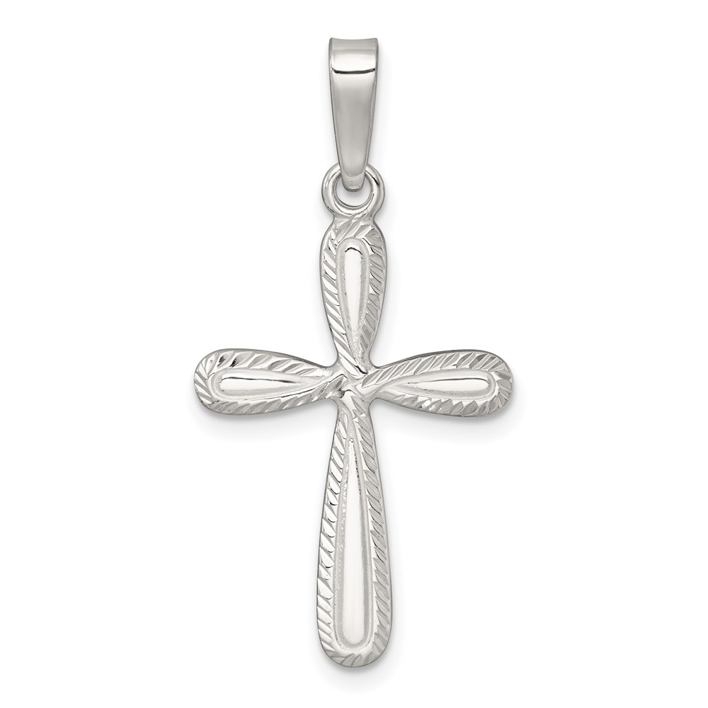 QC11622.jpg Sterling Silver Polished and Diamond-cut Cross Pendant - Image 1