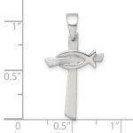 Sterling Silver Brushed Cross with Polished Ichthus Fish Pendant - Image 4