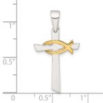 Sterling Silver Polished Cross with Gold-tone Ichthus Fish Pendant - Image 4