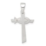 Sterling Silver Polished Cross with Brushed Ichthus Fish Pendant - Image 3