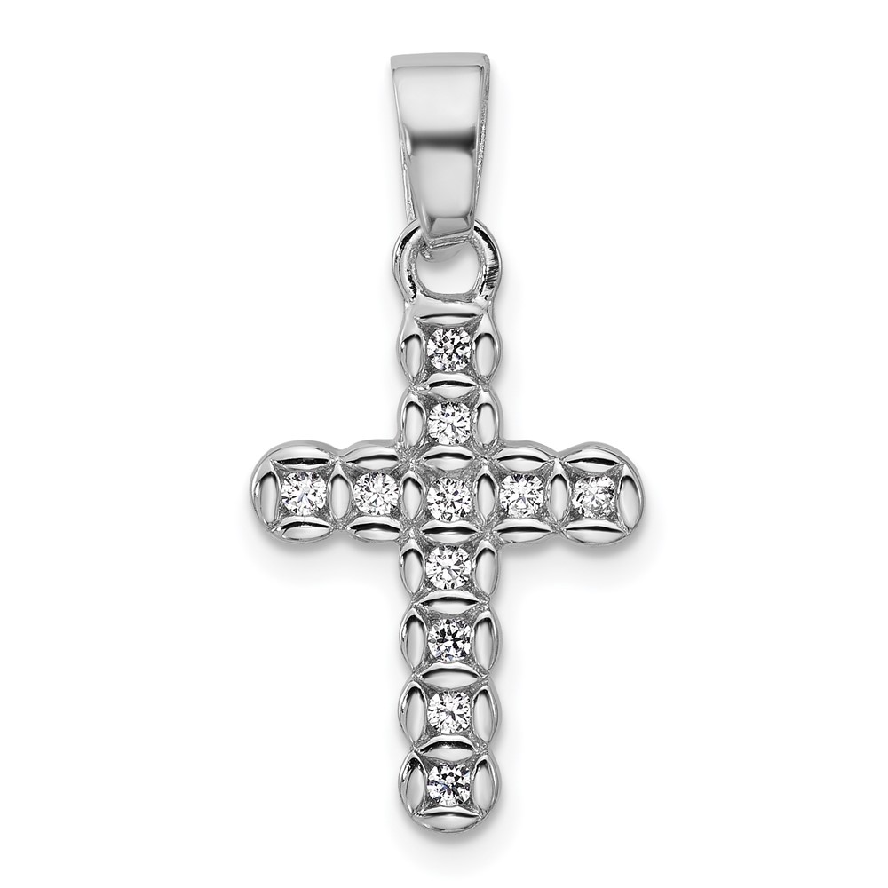 QC11633.jpg Sterling Silver Rhodium-plated CZ Polished Cross Pendant - Image 1