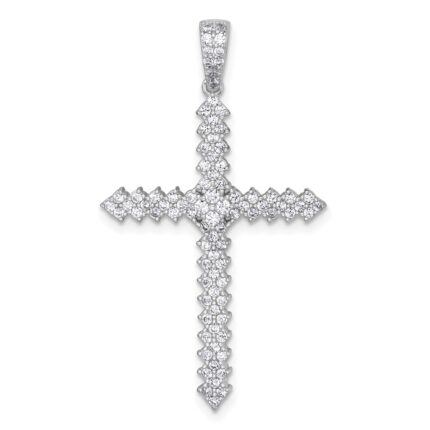 Sterling Silver Rhodium-plated Polished Pave CZ Latin Cross Pendant
