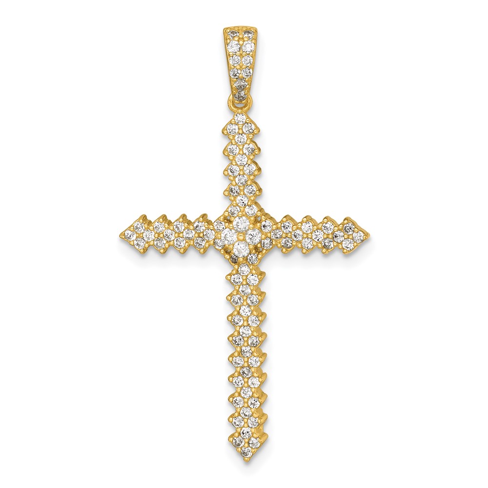 QC11642GP.jpg Sterling Silver Gold-Tone Polished Pave CZ Latin Cross Pendant - Image 1