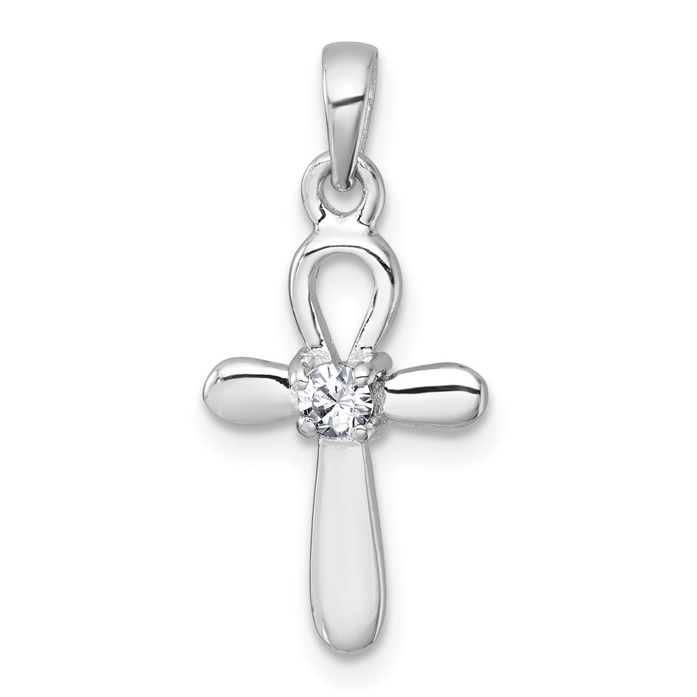QC11643.jpg Sterling Silver Rhodium-plated Polished CZ Cross Pendant - Image 1