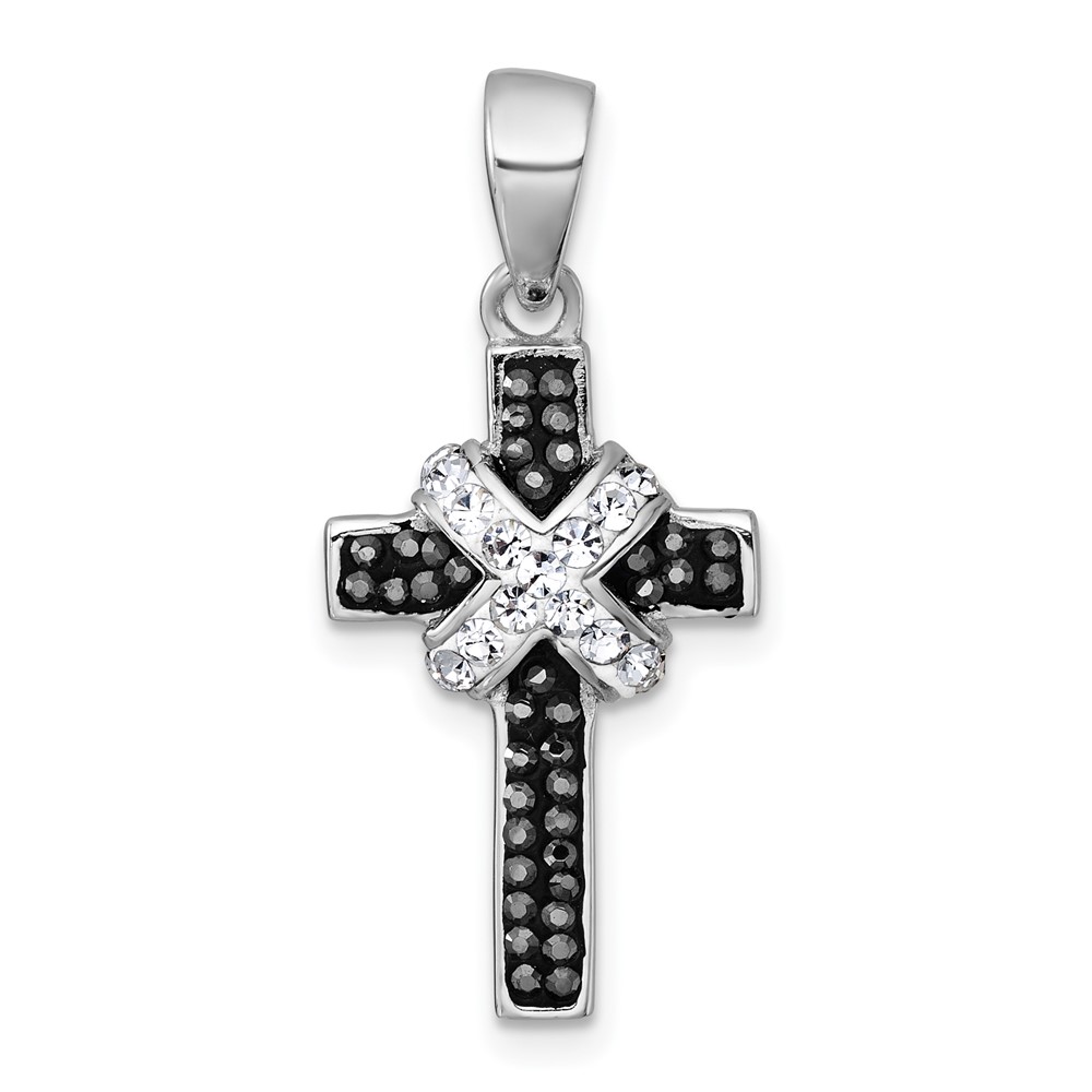 QC11644.jpg sterling Silver Rhodium-plated Black And White Crystal -X- Cross Pendant - Image 1