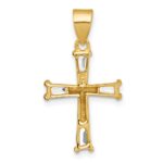 Sterling Silver Gold-tone Polished Tapered Baguette CZ Cross Pendant - Image 3