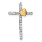 Sterling Silver Rhodium-plated with Gold-plated Heart Polished CZ Cross Chain Slide Pendant
