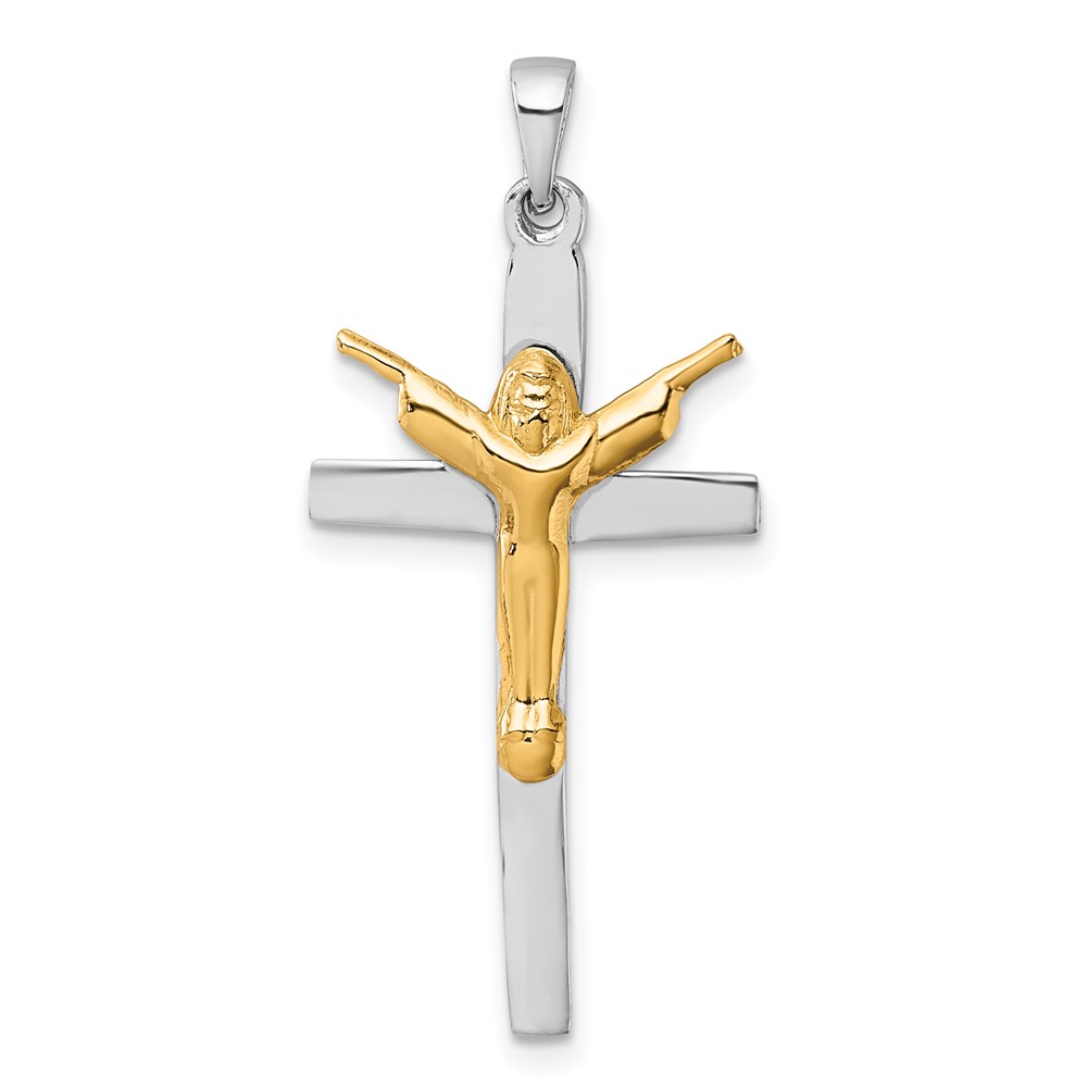 QC11652.jpg Sterling Silver Rhodium-plated Gold-tone Crucifix with Raised Arms Pendant - Image 1