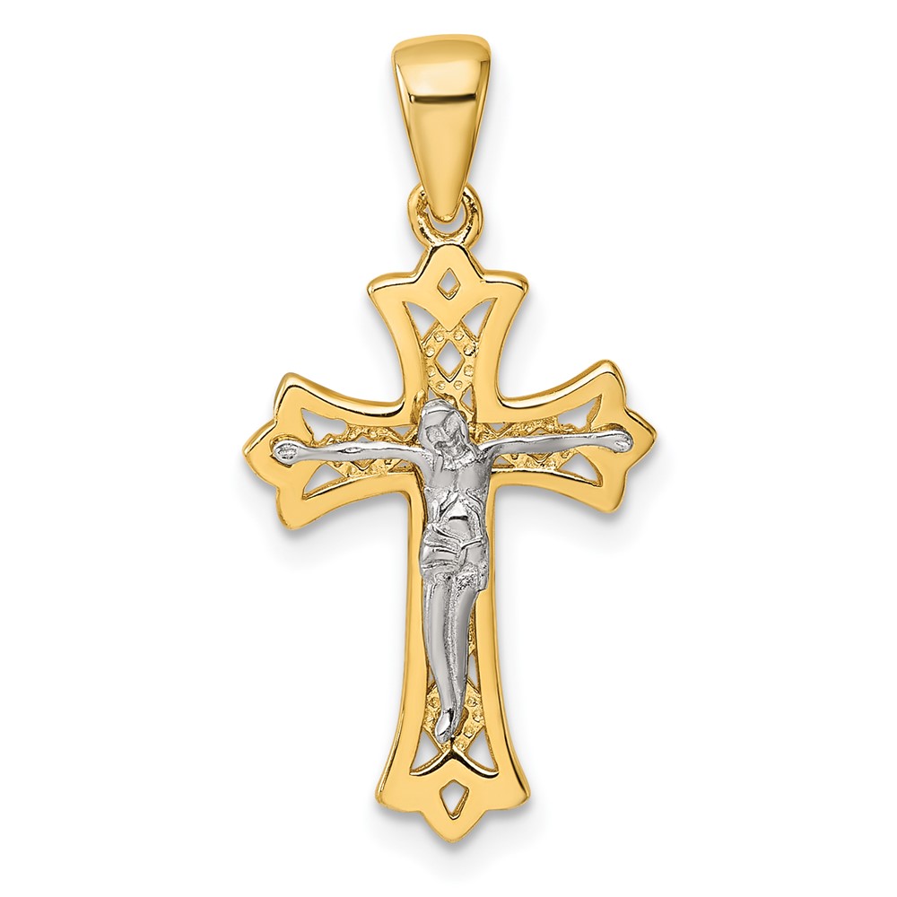 QC11654.jpg Sterling Silver Gold-tone and Rhodium-plated Polished Crucifix Cross Pendant - Image 1