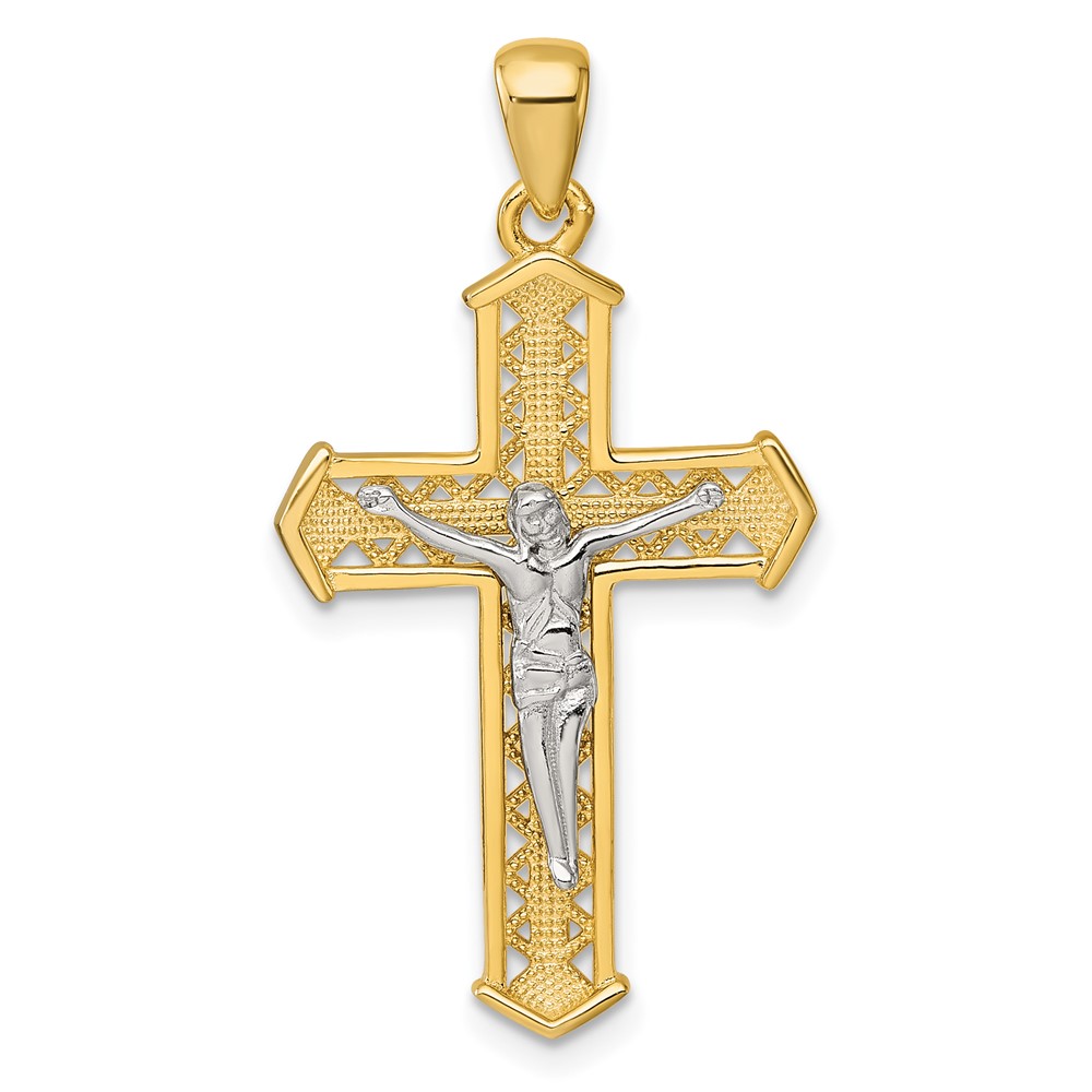 QC11655.jpg Sterling Silver Gold-tone and Rhodium-plated Polished Crucifix Cross Pendant - Image 1
