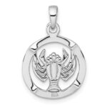 Sterling Silver Rhodium-plated Polished Reversible Cancer Crab in Circle Zodiac Pendant - Image 3