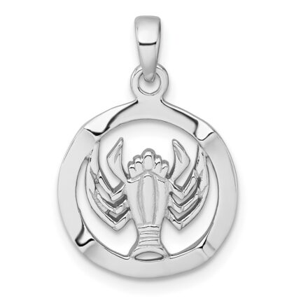 Sterling Silver Rhodium-plated Polished Reversible Cancer Crab in Circle Zodiac Pendant