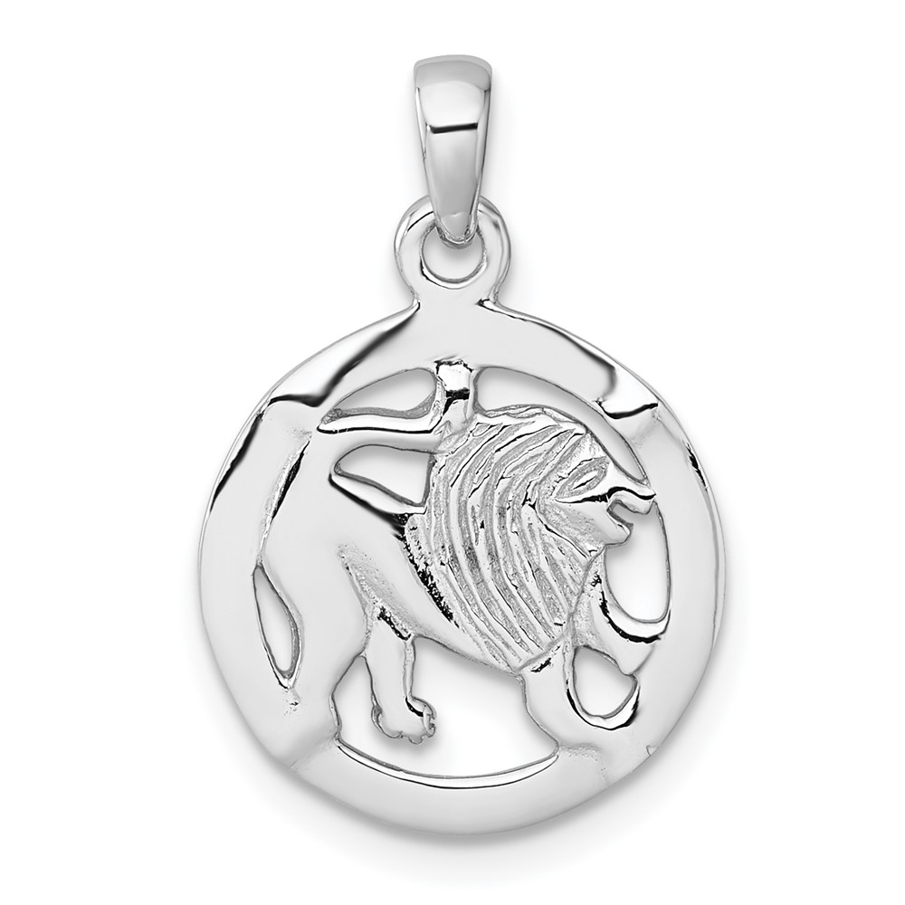 QC11664.jpg Sterling Silver Rhodium-plated Polished Reversible Leo Lion in Circle Zodiac Pendant - Image 1