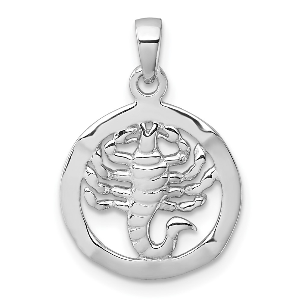 QC11667.jpg Sterling Silver Rhodium-plated Polished Reversible Scorpio in Circle Zodiac Pendant - Image 1