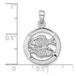 Sterling Silver Rhodium-plated Polished Reversible Pisces Fish in Circle Zodiac Pendant - Image 4