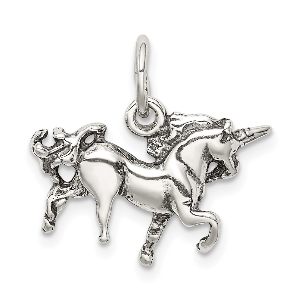 QC1462.jpg Sterling Silver Antiqued Unicorn Charm - Image 1