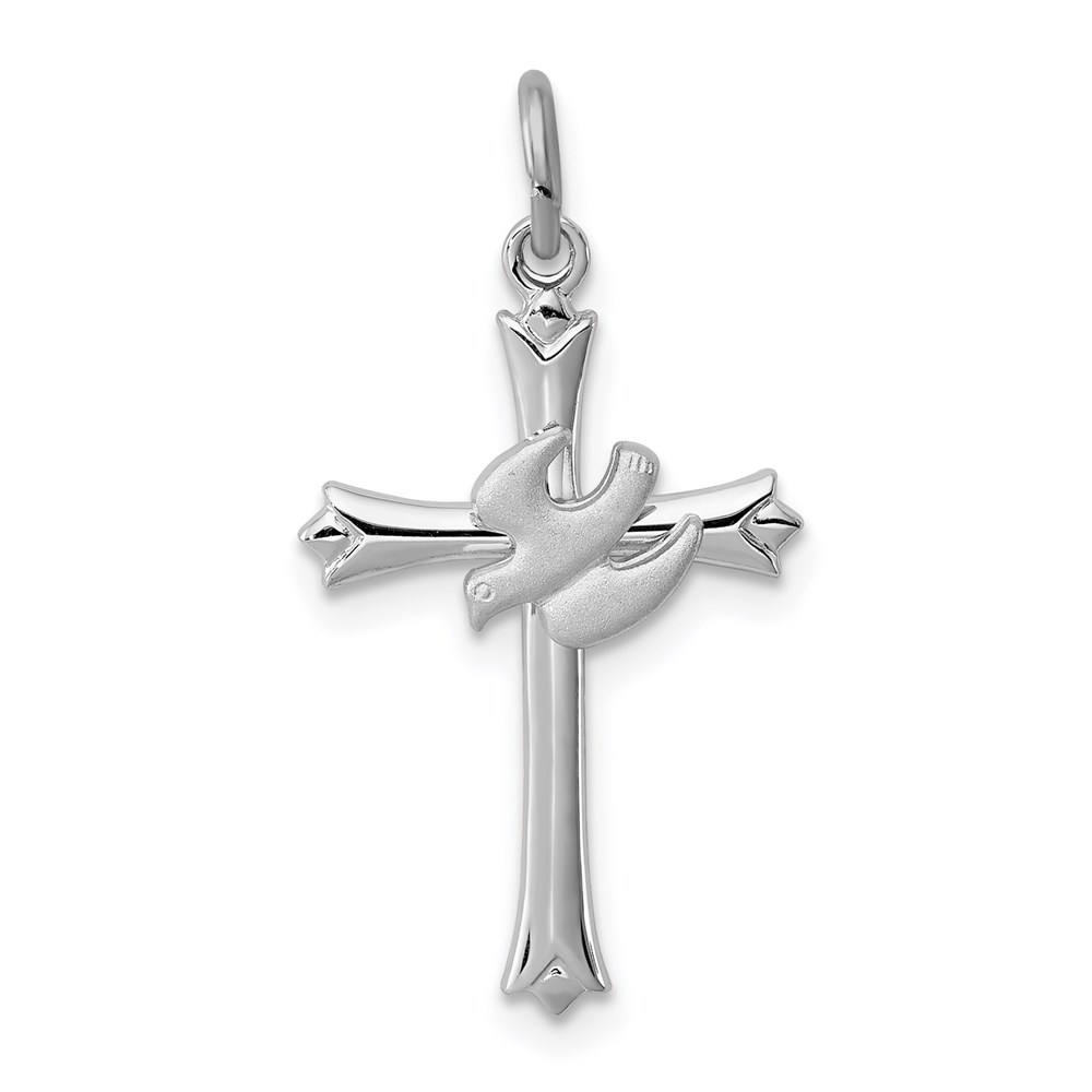QC1916.jpg Sterling Silver Platinum-plated Holy Spirit Cross with Dove Charm - Image 1