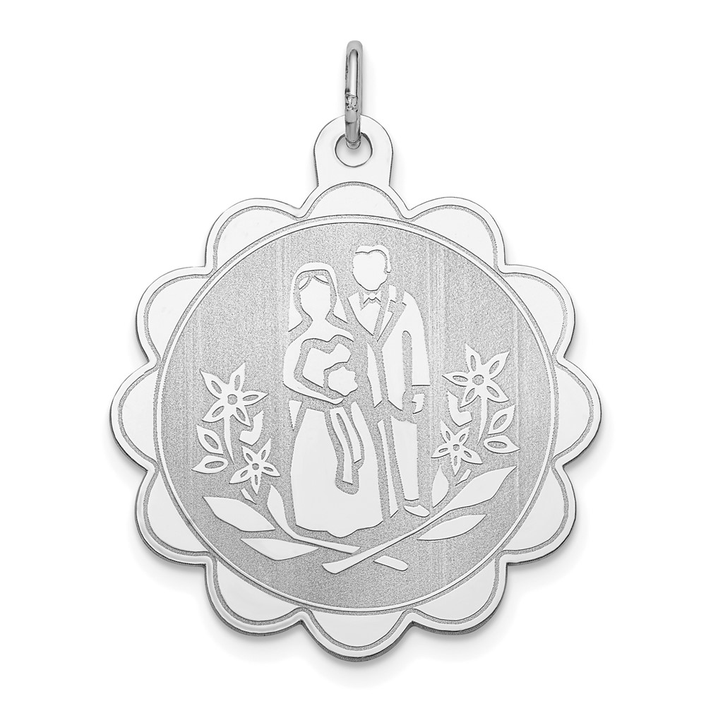 QC2084.jpg Sterling Silver Rhodium-plated Bride & Groom Disc Charm - Image 1