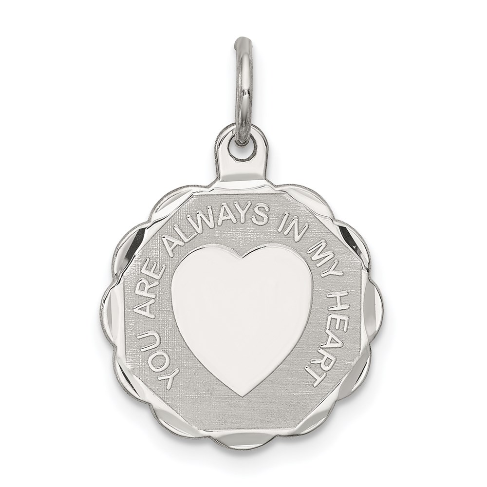 QC2245.jpg Sterling Silver Rhodium-plated Your Always In My Heart Disc Charm - Image 1