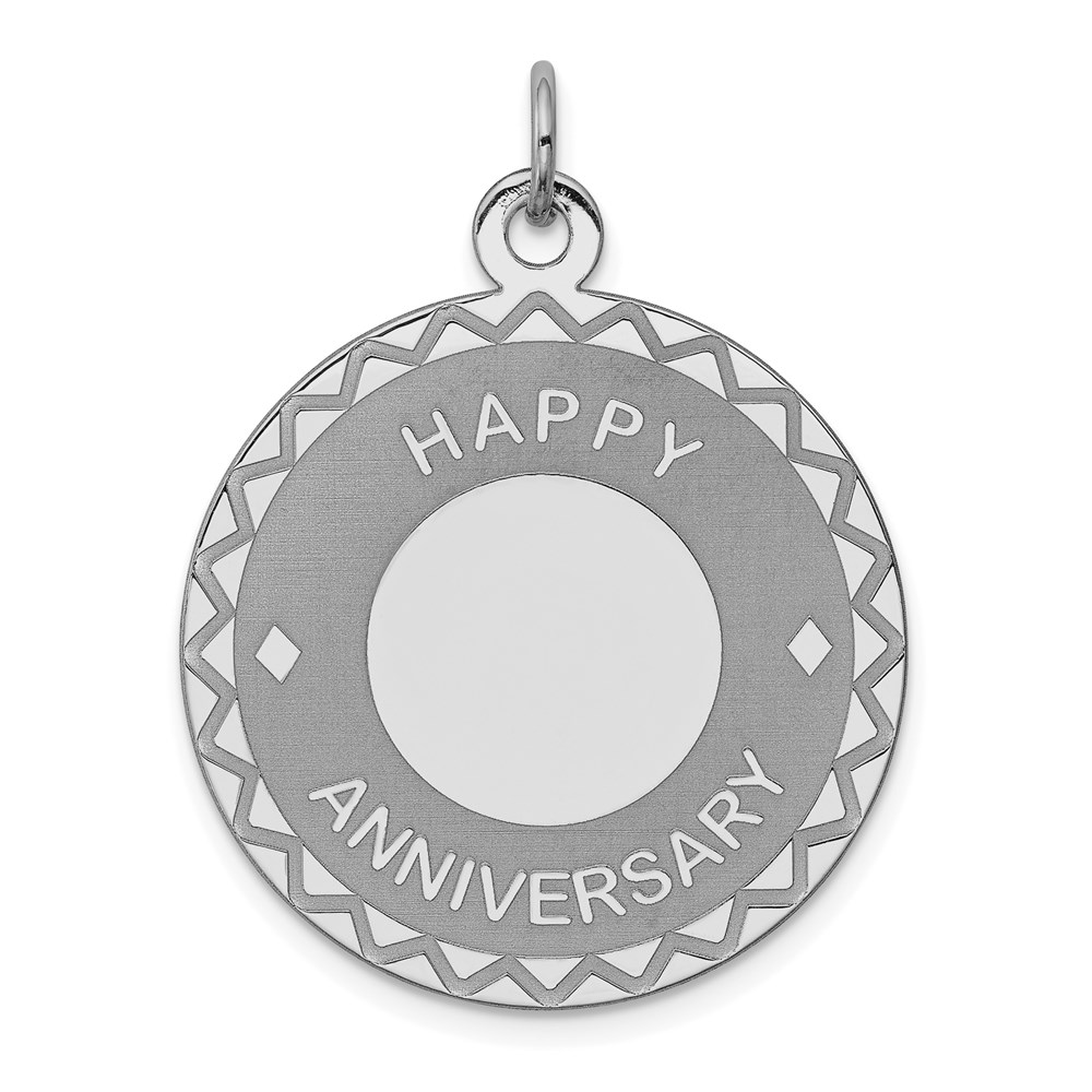 QC2293.jpg Sterling Silver Rhodium-plated Happy Anniversary Disc Charm - Image 1