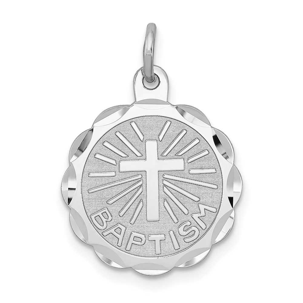 QC2396.jpg Sterling Silver Rhodium-plated Baptism Disc Charm - Image 1