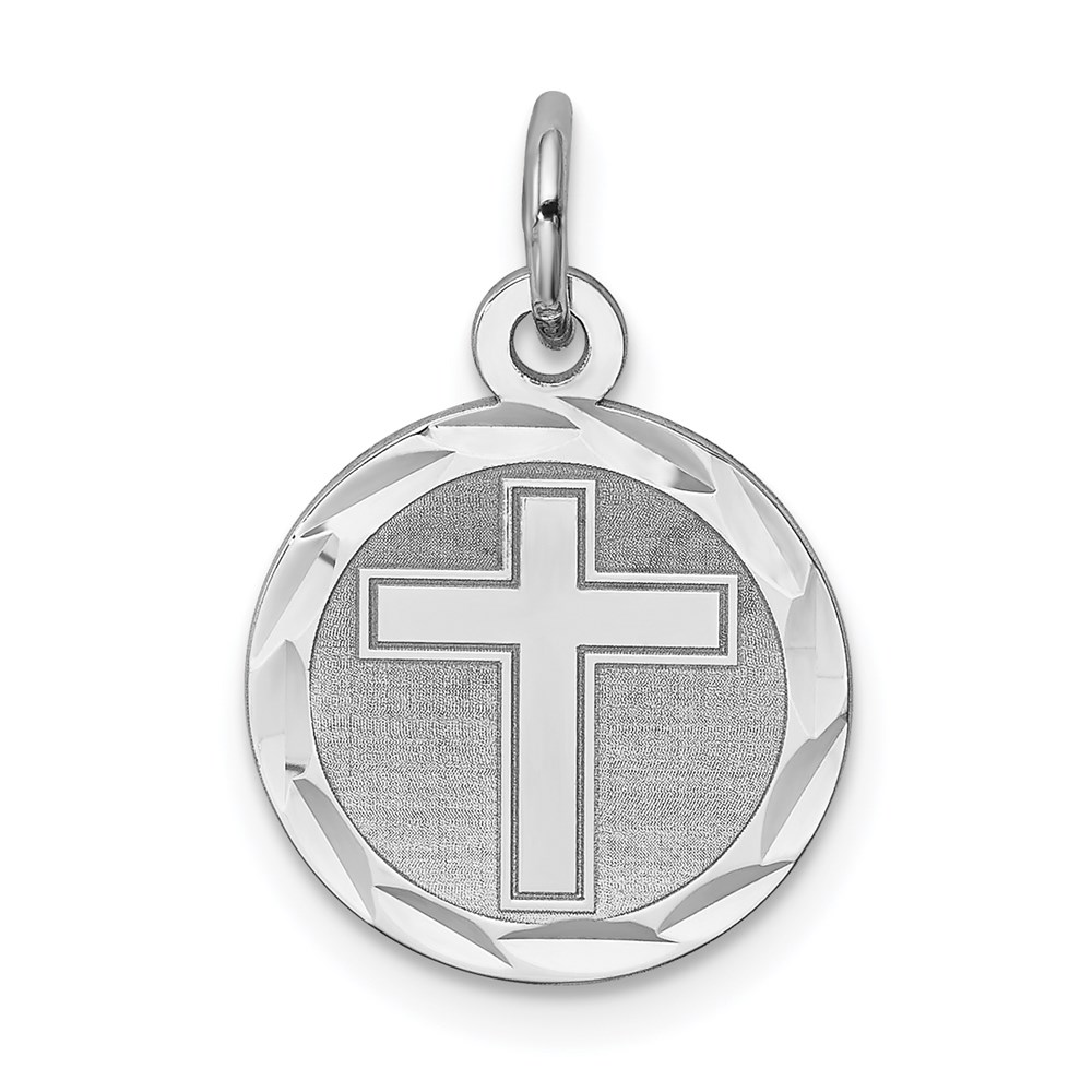 QC2410.jpg Sterling Silver Rhodium-plated Cross Disc Charm - Image 1