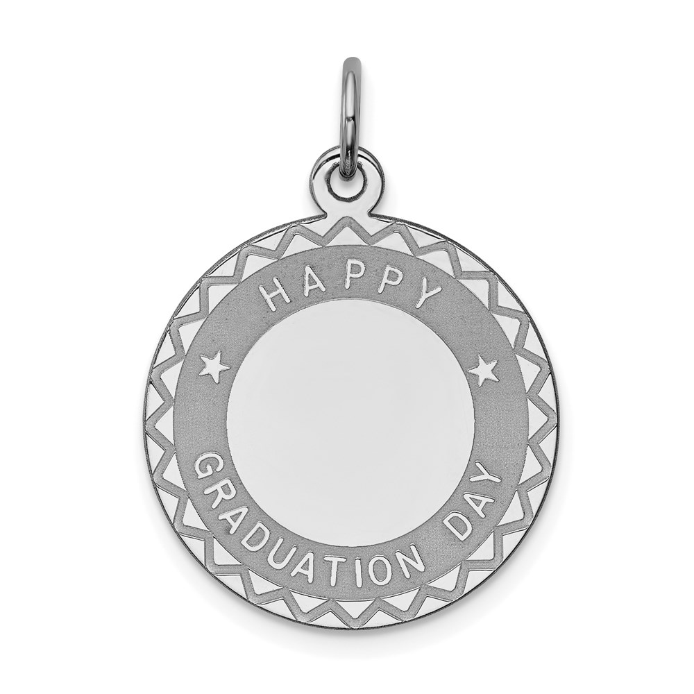 QC2428.jpg Sterling Silver Rhodium-plated Happy Graduation Disc Charm - Image 1