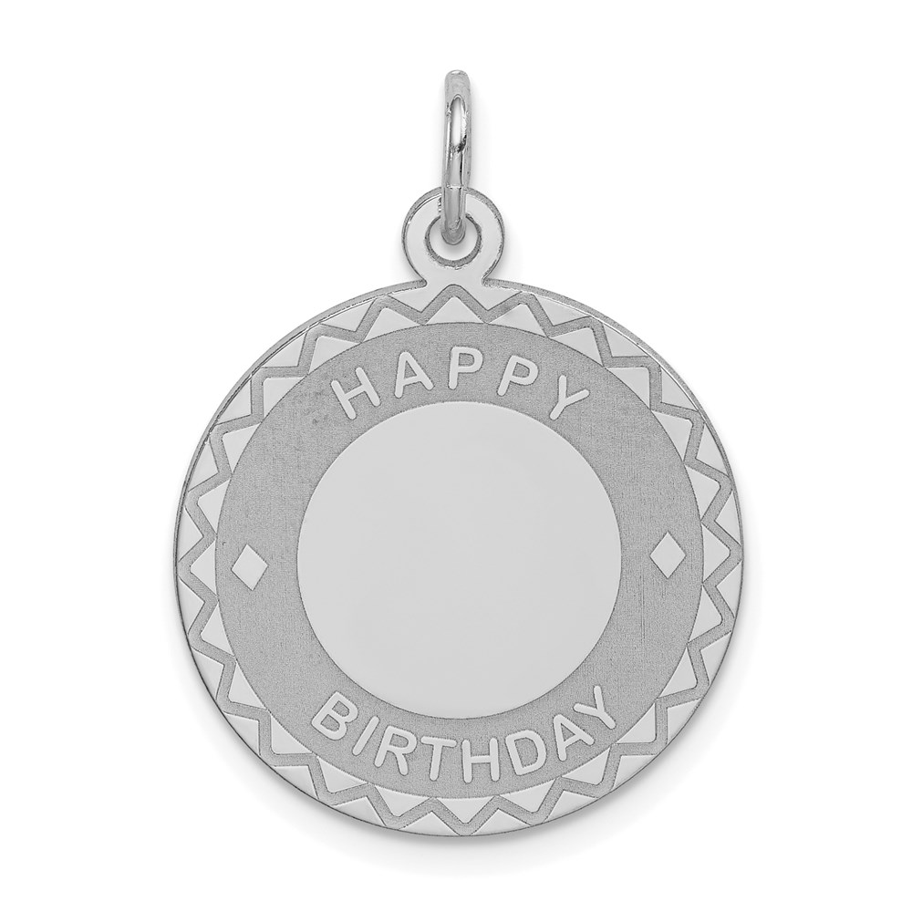 QC2473.jpg Sterling Silver Rhodium-plated Happy Birthday Disc Charm - Image 1