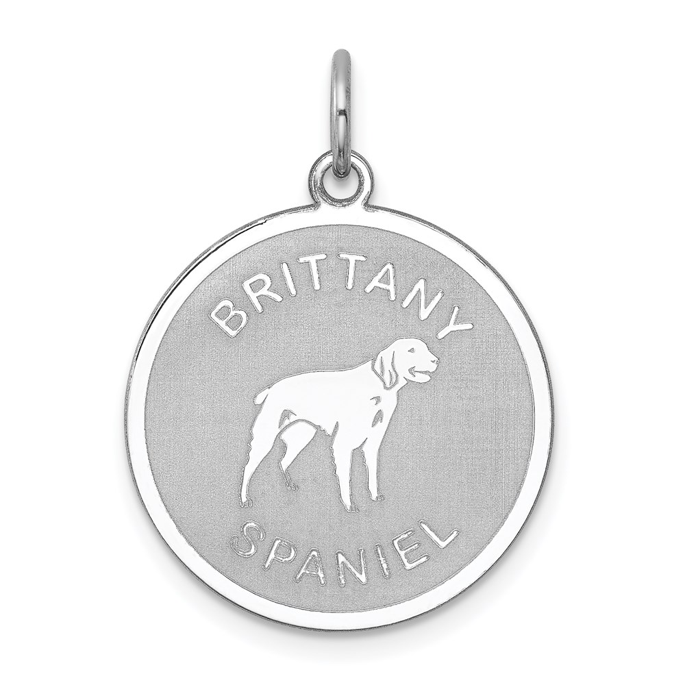 QC2675.jpg Sterling Silver Rhodium-plated Brittany Spaniel Disc Charm - Image 1
