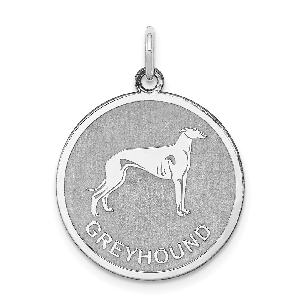 QC2690.jpg Sterling Silver Rhodium-plated Greyhound Disc Charm - Image 1