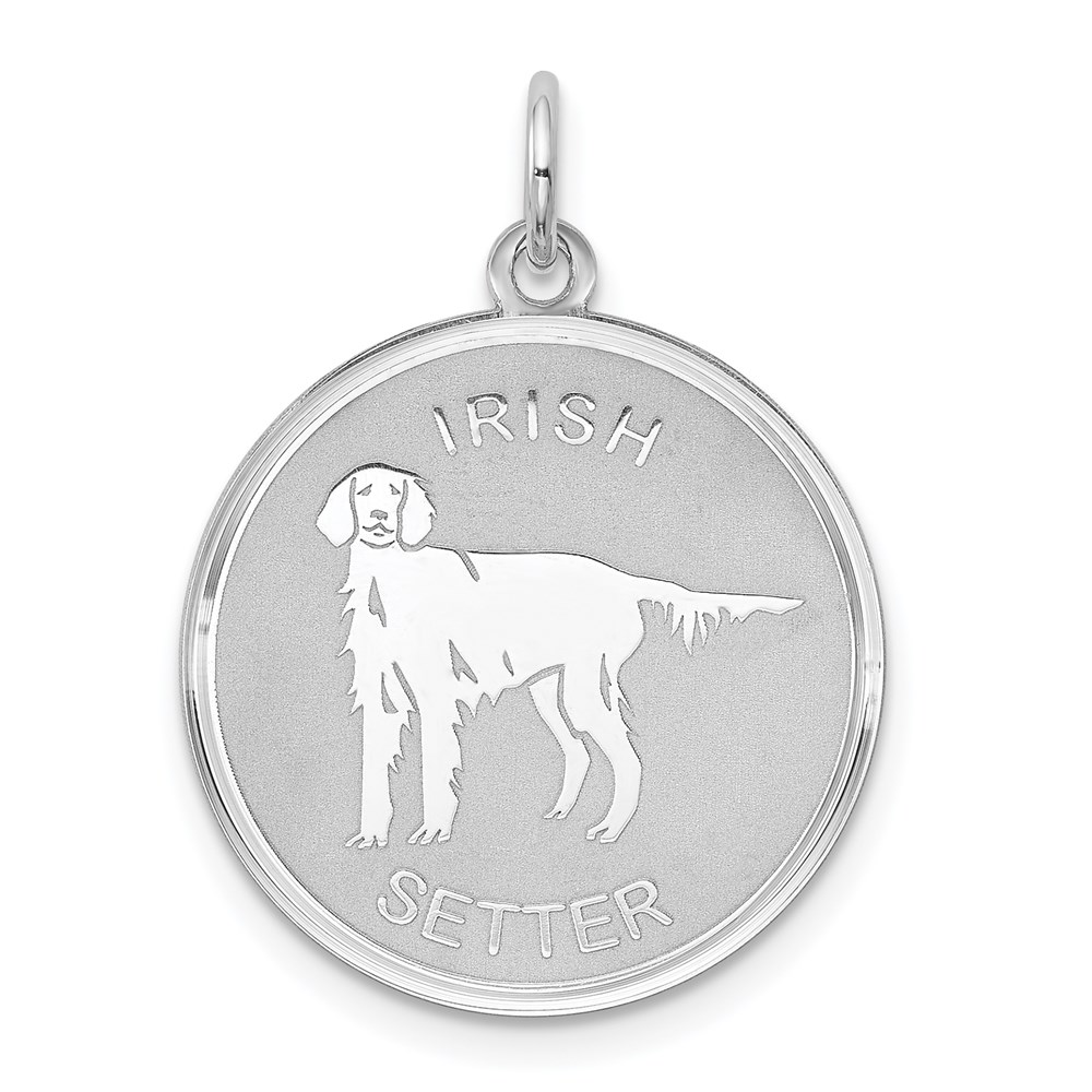 QC2691.jpg Sterling Silver Rhodium-plated Irish Setter Disc Charm - Image 1
