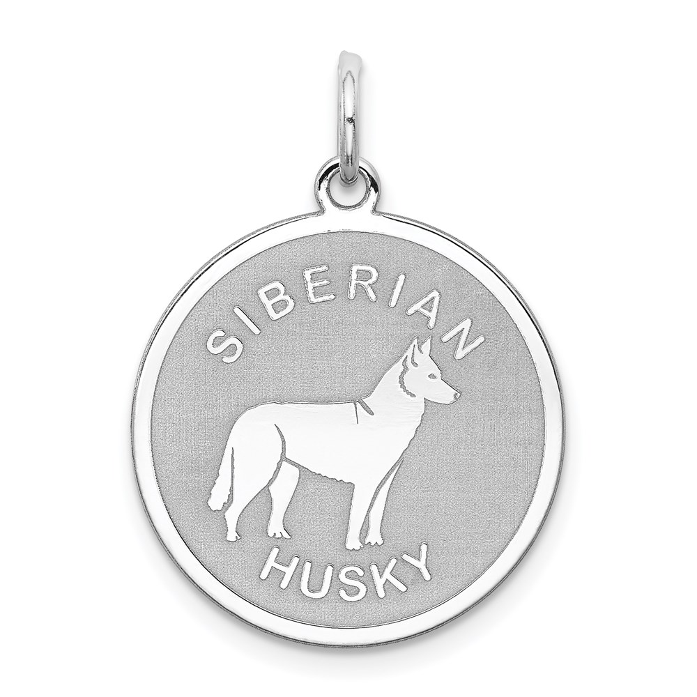 QC2708.jpg Sterling Silver Rhodium-plated Siberian Husky Disc Charm - Image 1