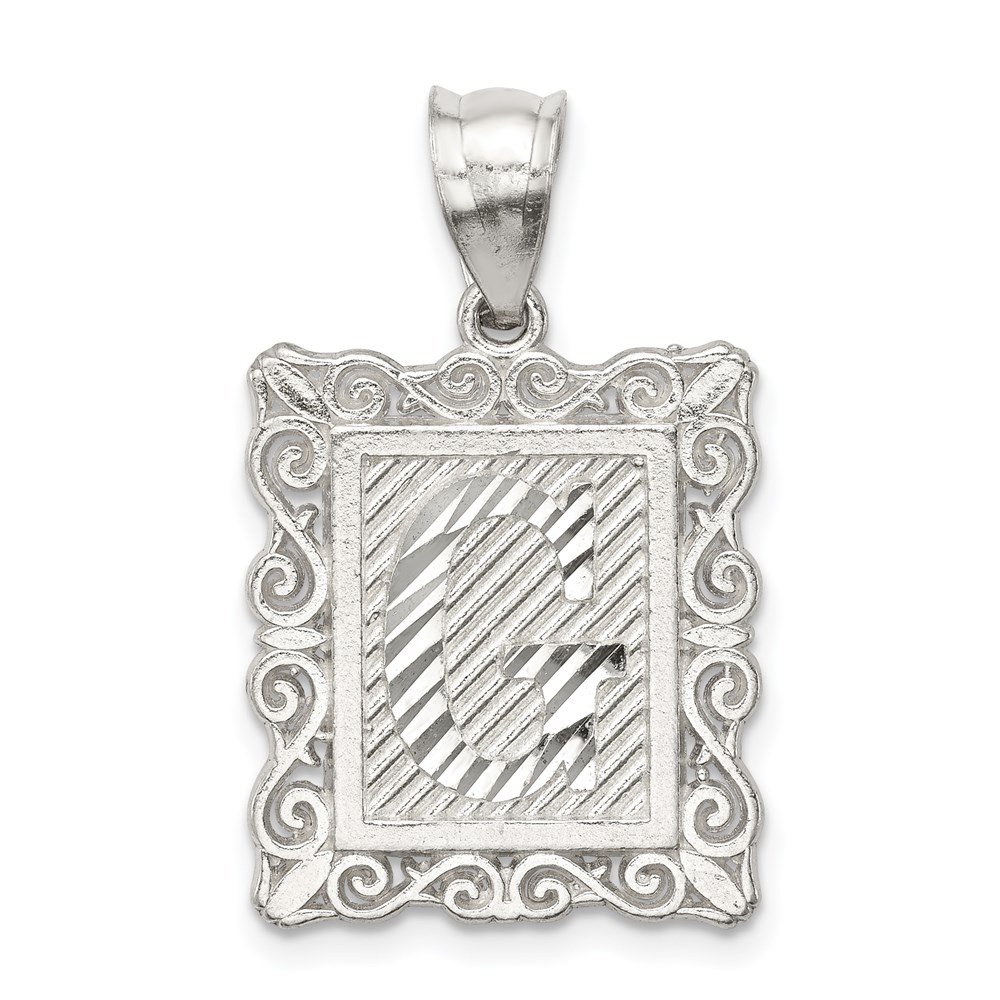 QC2770G.jpg Sterling Silver Square Diamond-cut Letter G Initial Pendant - Image 1