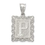 Sterling Silver Square Diamond-cut Letter P Initial Pendant