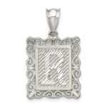 Sterling Silver Square Diamond-cut Letter R Initial Pendant