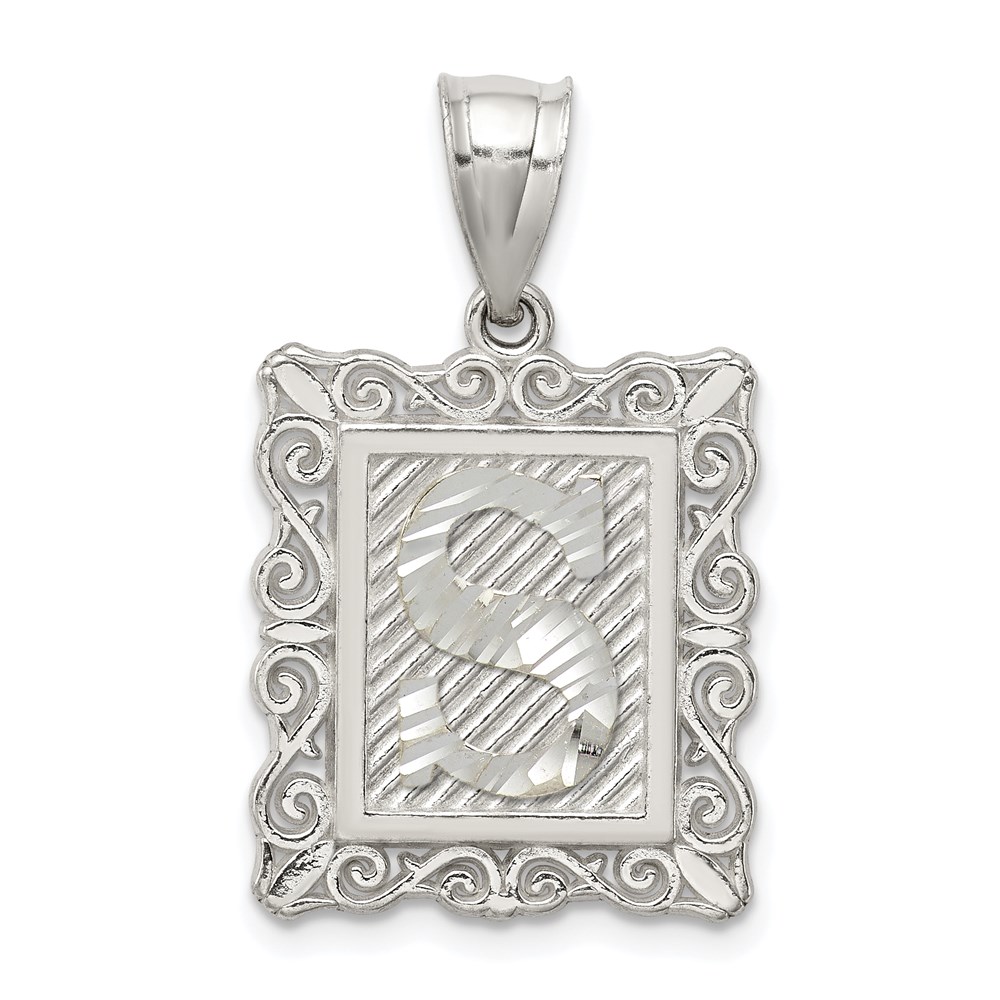 QC2770S.jpg Sterling Silver Square Diamond-cut Letter S Initial Pendant - Image 1