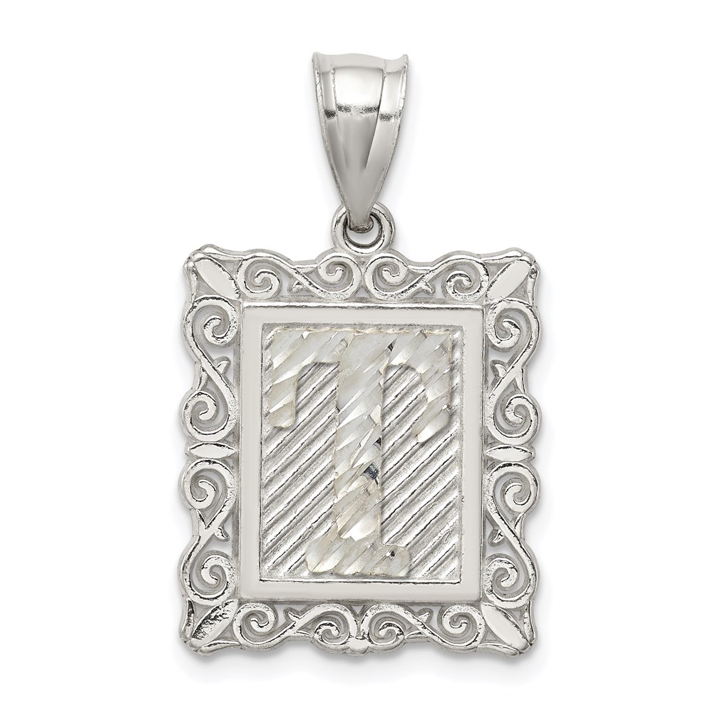 QC2770T.jpg Sterling Silver Square Diamond-cut Letter T Initial Pendant - Image 1