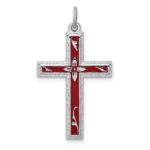 Sterling Silver Platinum-plated Red Enameled Cross Pendant