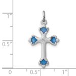 Sterling Silver Platinum-plated Blue Enameled Budded Cross Charm - Image 3