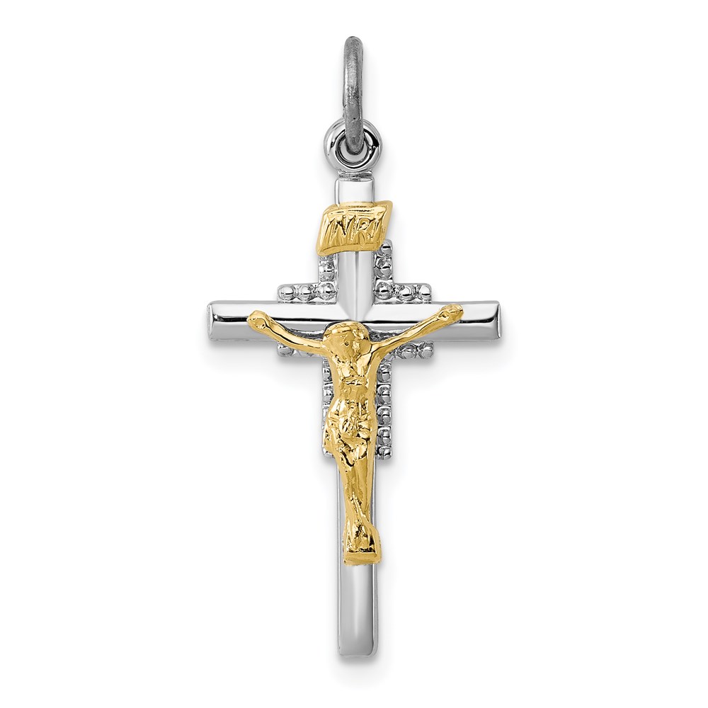 QC3385.jpg Sterling Silver Platinum-plated & Vermeil INRI Crucifix Charm - Image 1