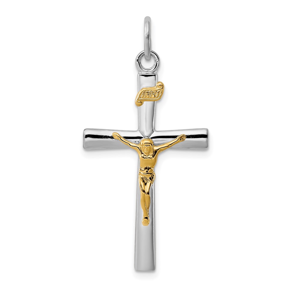 QC3387.jpg Sterling Silver Platinum-plated & 18k Gold-plated INRI Crucifix Charm - Image 1