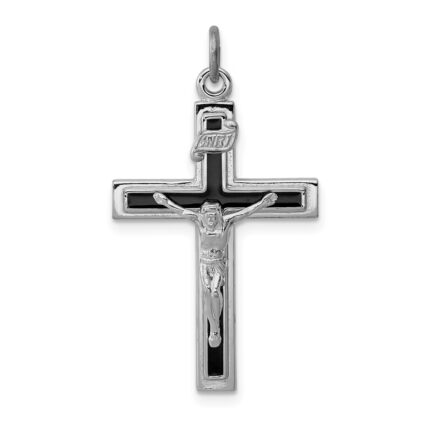 Sterling Silver Platinum-plated Enameled Crucifix Pendant