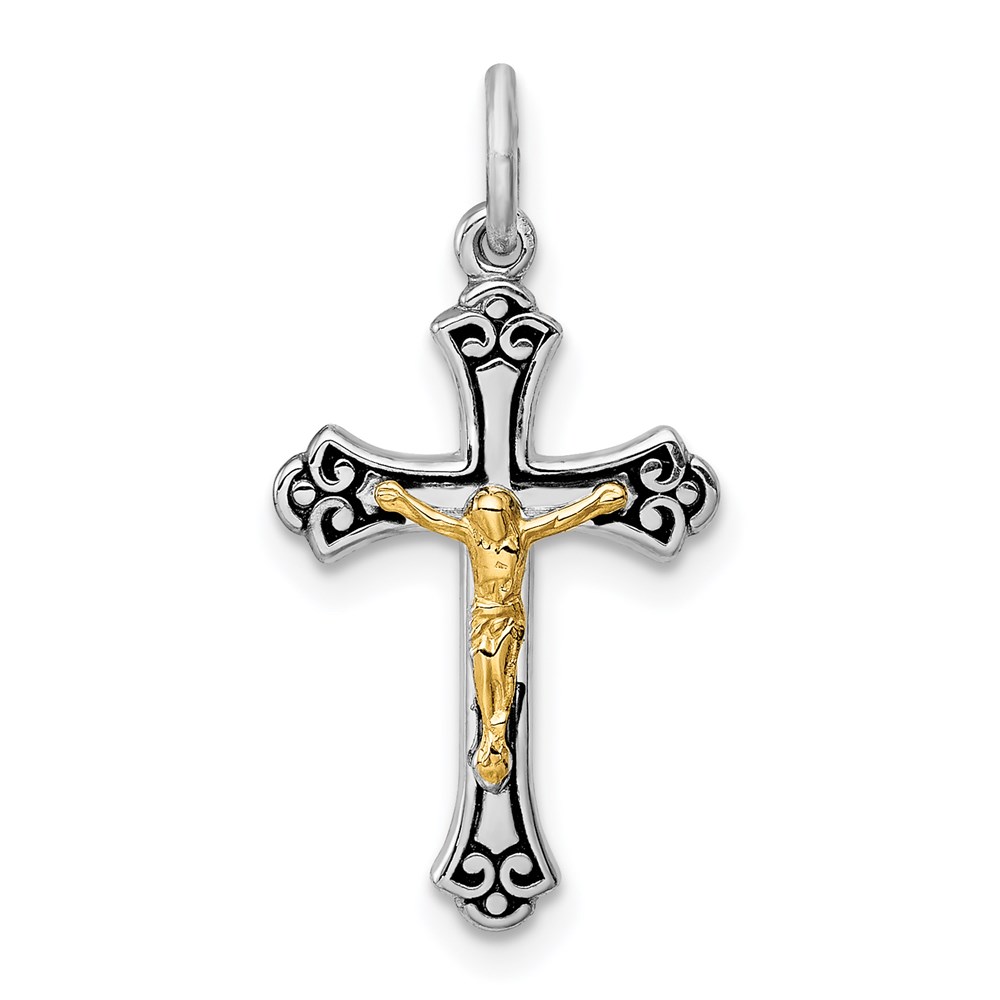QC3415.jpg Sterling Silver Platinum-plated & Vermeil Crucifix Charm - Image 1