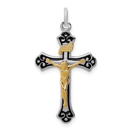 Sterling Silver Platinum-plated & Vermeil Crucifix Pendant