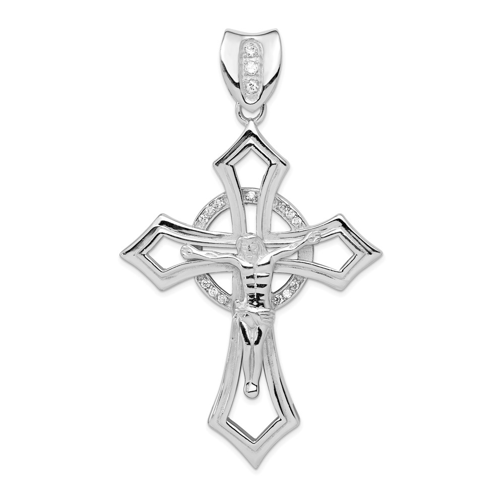 QC3431.jpg Sterling Silver Rhodium-plated CZ Crucifix Pendant - Image 1
