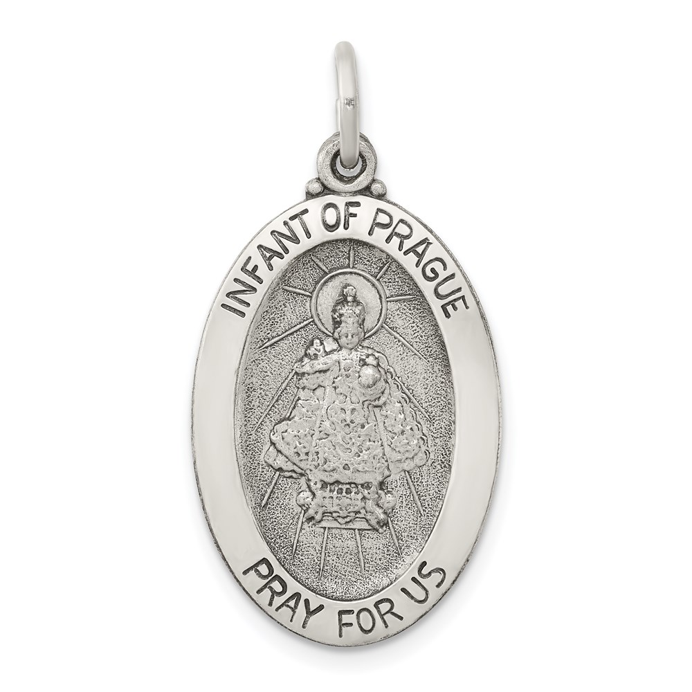 QC3450.jpg Sterling Silver Antiqued Infant of Prague Medal - Image 1
